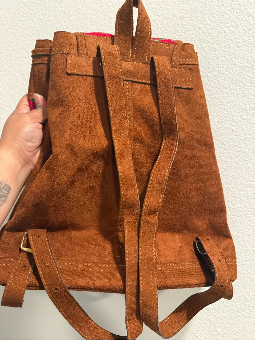 Sunflower Embroidered Suede Backpack - Brown
